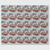 Samoyed Dog in Sledge Laat het Sneeuw Kerstmis Cadeaupapier (Vlak)