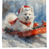Samoyed Dog in Sledge Laat het Sneeuw Kerstmis Douchegordijn (Voorkant)