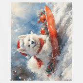 Samoyed Dog in Sledge Laat het Sneeuw Kerstmis Fleece Deken (Voorkant)