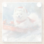 Samoyed Dog in Sledge Laat het Sneeuw Kerstmis Glazen Onderzetter (Achterkant)