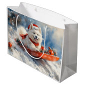 Samoyed Dog in Sledge Laat het Sneeuw Kerstmis Groot Cadeauzakje (Achterkant Gekanteld)