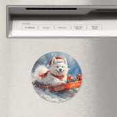 Samoyed Dog in Sledge Laat het Sneeuw Kerstmis Magneet (Insitu (Vaatwasser))