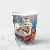 Samoyed Dog in Sledge Laat het Sneeuw Kerstmis Papieren Bekers (Achterkant)