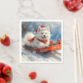 Samoyed Dog in Sledge Laat het Sneeuw Kerstmis Servet (Insitu)