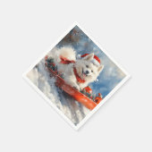 Samoyed Dog in Sledge Laat het Sneeuw Kerstmis Servet (Hoek)