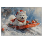 Samoyed Dog in Sledge Laat het Sneeuw Kerstmis Snijplank (Voorkant)
