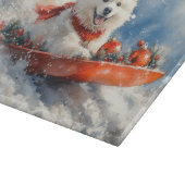 Samoyed Dog in Sledge Laat het Sneeuw Kerstmis Snijplank (Hoek)