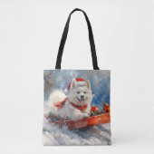Samoyed Dog in Sledge Laat het Sneeuw Kerstmis Tote Bag (Voorkant)