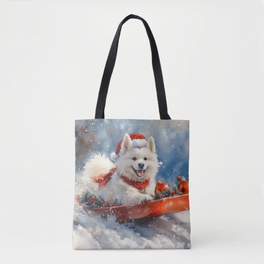 Samoyed Dog in Sledge Laat het Sneeuw Kerstmis Tote Bag (Voorkant)