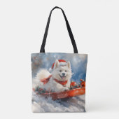 Samoyed Dog in Sledge Laat het Sneeuw Kerstmis Tote Bag (Achterkant)