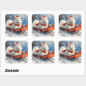 Samoyed Dog in Sledge Laat het Sneeuw Kerstmis Vierkante Sticker (Vel)