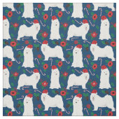 Samoyed dog Kerstmis floral navy blue Stof (Swatch)
