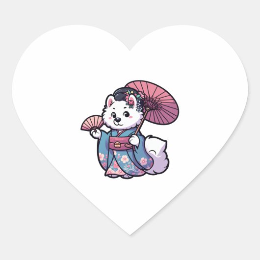 Samoyed Dog Kimono Hart Sticker (Voorkant)