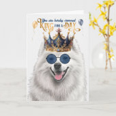 Samoyed Dog King voor een dag grappige verjaardag Kaart (Gele Bloem)