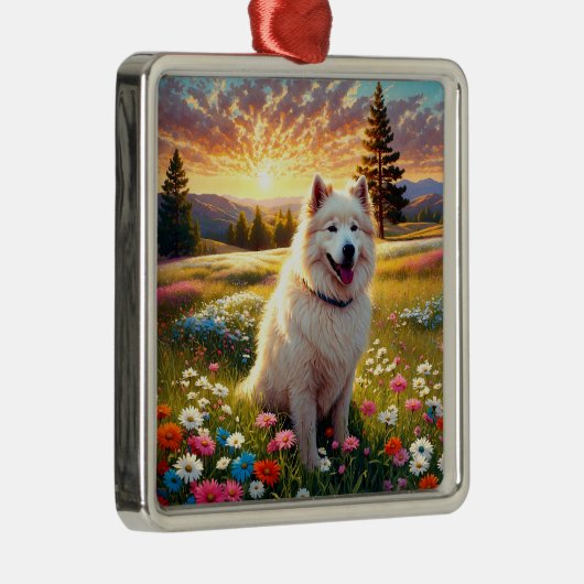Samoyed Dog Metalen Ornament (Rechts)