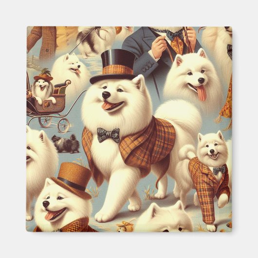 Samoyed Dog Naadloos Schilderen Magneet (Voorkant)