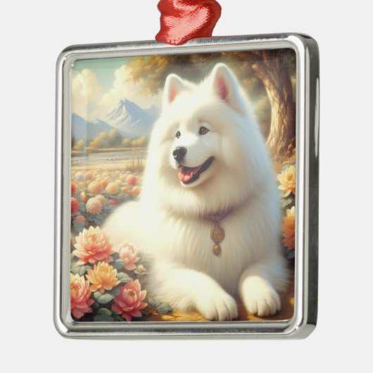 Samoyed Dog Painting Metalen Ornament (Links)
