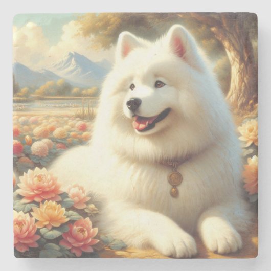 Samoyed Dog Painting Stenen Onderzetter (Voorkant)