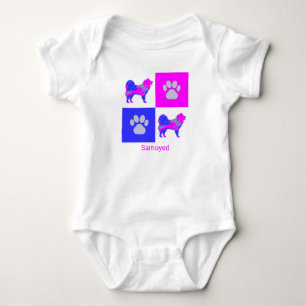 Samoyed Dog & Paw Cute Pink Silhouette Romper