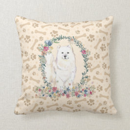 Samoyed Dog Paw Print & Floral Cute Kussen
