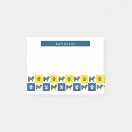 Samoyed Dog & Paw Yellow & Blue Grid Silhouette Post-it® Notes