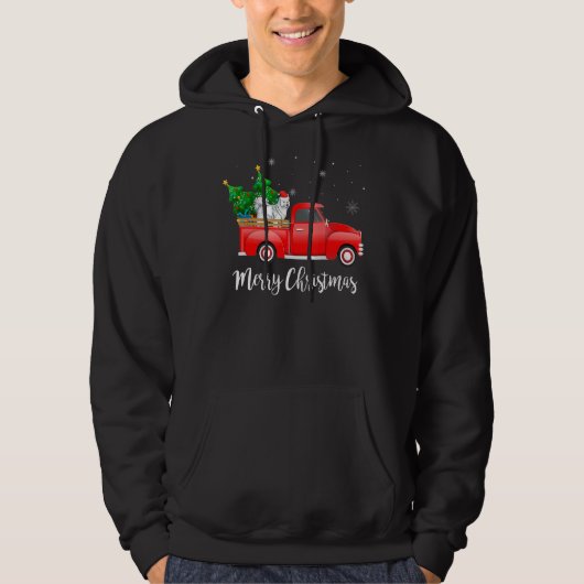 Samoyed Dog Riding Red Truck Kerstmis Hoodie (Voorkant)