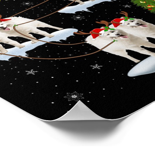 Samoyed Dog Santa Sleigh Flying Funny Magical Chri Poster (Hoek)