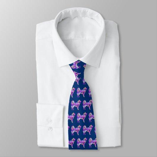 Samoyed Dog Silhouet Paarse Blauwe Ketting Stropdas (Gebonden)