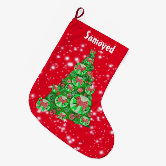 Samoyed Dog Silhouette Bow kerstboom Grote Kerstsok (Voorkant (Hangend))