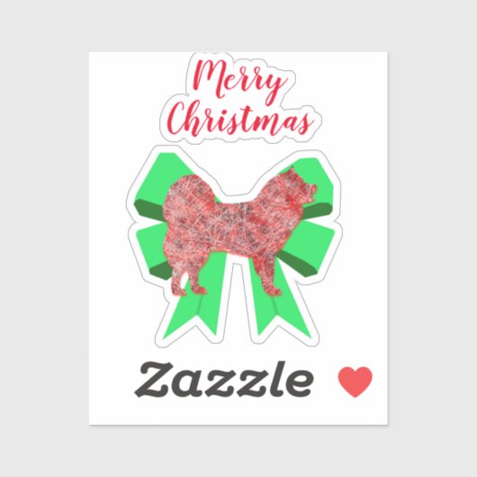 Samoyed Dog Silhouette Green Bow Kerst sticker (Vel)