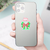Samoyed Dog Silhouette Green Bow Kerst sticker (Telefoon)