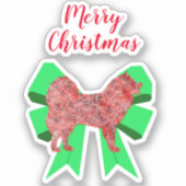 Samoyed Dog Silhouette Green Bow Kerst sticker (Voorkant)