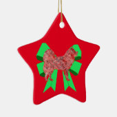 Samoyed Dog Silhouette Green Bow Kerstmis Keramisch Ornament (Rechts)