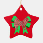 Samoyed Dog Silhouette Green Bow Kerstmis Keramisch Ornament (Voorkant)