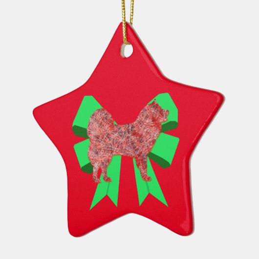 Samoyed Dog Silhouette Green Bow Kerstmis Keramisch Ornament (Links)