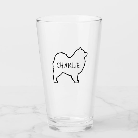 Samoyed Dog Silhouette Outline Gepersonaliseerd Glas (Voorkant)