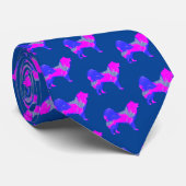 Samoyed Dog Silhouette Pink & Blue Dark Blue Stropdas (Opgerold)