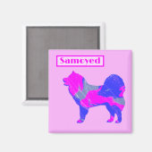 Samoyed Dog Silhouette Pink & Blue Silhouette Magneet (Voorkant / Achterkant)