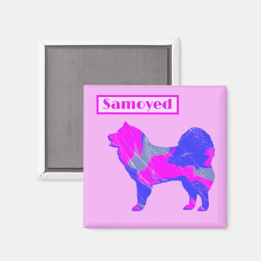 Samoyed Dog Silhouette Pink & Blue Silhouette Magneet (Voorkant / Achterkant)