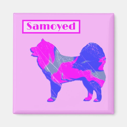 Samoyed Dog Silhouette Pink & Blue Silhouette Magneet (Voorkant)