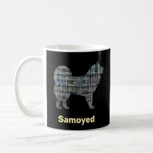 Samoyed Dog Silhouette Yellow & Black Grid Koffiemok