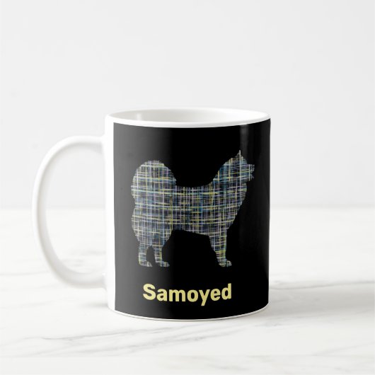 Samoyed Dog Silhouette Yellow & Black Grid Koffiemok (Links)
