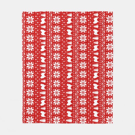 Samoyed Dog Silhouettes Cute Kerstvakantie Fleece Deken (Voorkant)