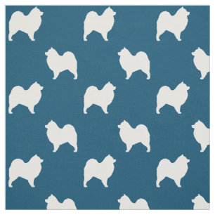 Samoyed Dog Silhouettes Pattern Blue en White Stof