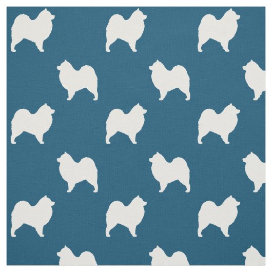 Samoyed Dog Silhouettes Pattern Blue en White Stof (Swatch)