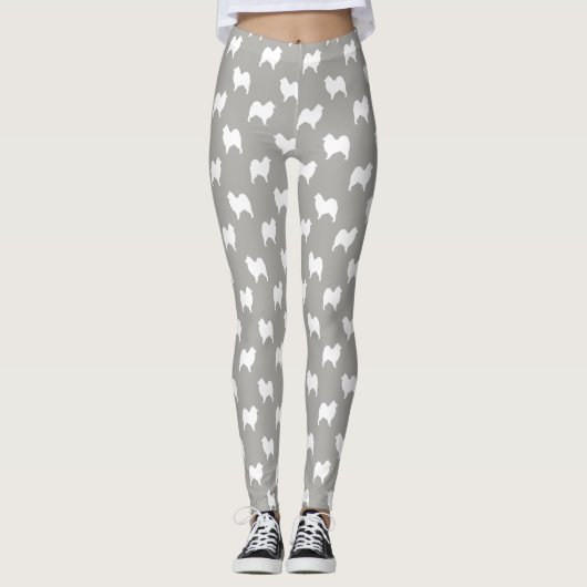 Samoyed Dog Silhouettes Pattern Grey and White Leggings (Voorkant)