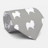 Samoyed Dog Silhouettes Pattern Grey and White Stropdas (Opgerold)