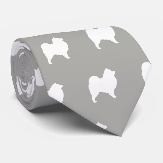 Samoyed Dog Silhouettes Pattern Grey and White Stropdas (Opgerold)