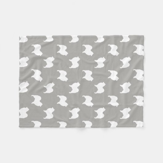 Samoyed Dog Silhouettes Pattern White en Grey Fleece Deken (Voorkant (Horizontaal))