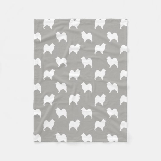 Samoyed Dog Silhouettes Pattern White en Grey Fleece Deken (Voorkant)